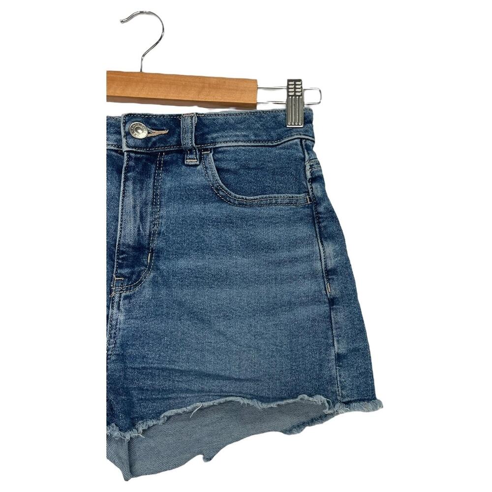 American Eagle Shorts Womens 4 Blue Denim Mom Short High Rise Frayed Hem Stretch - Picture 6 of 15
